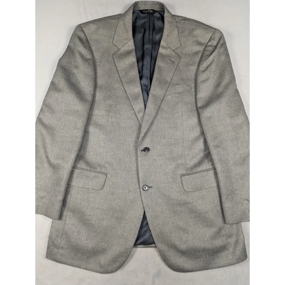 Jos A Bank Signature Collection Silk Camel Hair Herringbone Gray Mens Blazer 42L